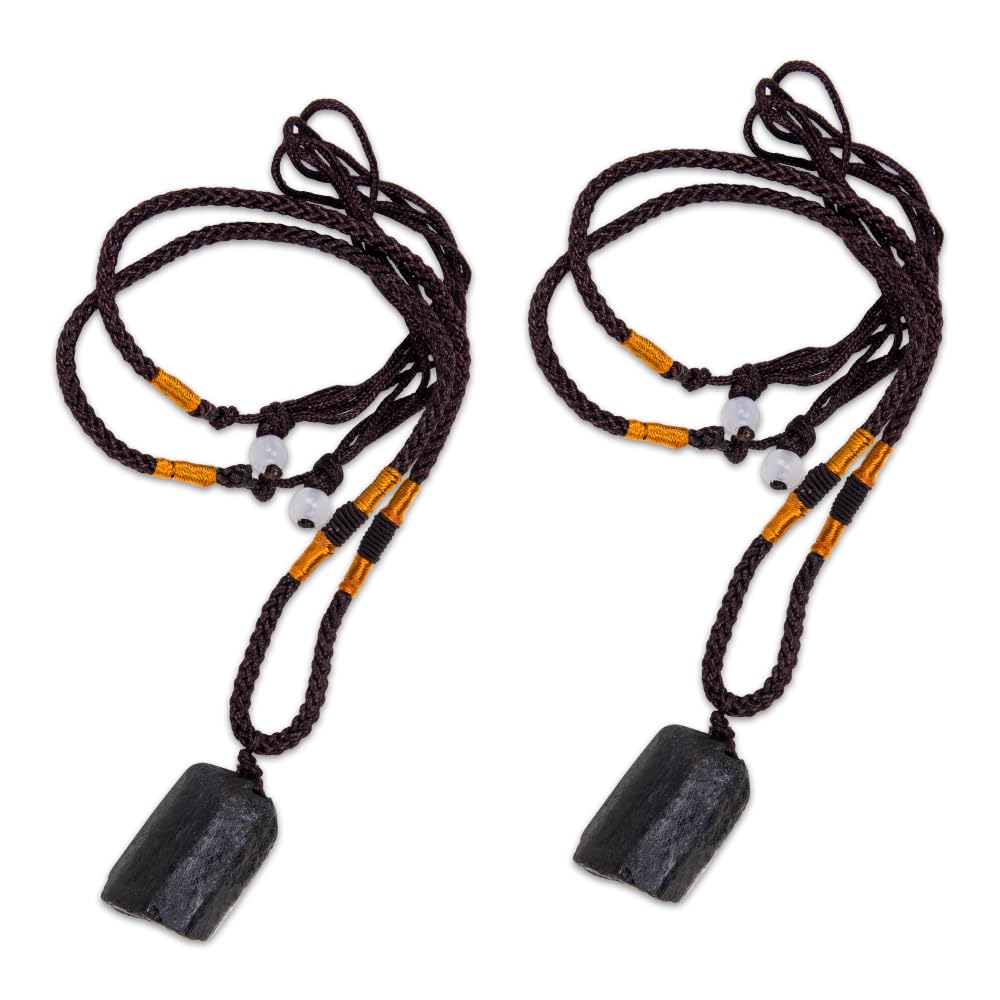 2Pcs Natural Black Tourmaline Stone Pillar Pendant Necklace Tourmaline Amulet Natural Free Form Crystal Healing Pendant