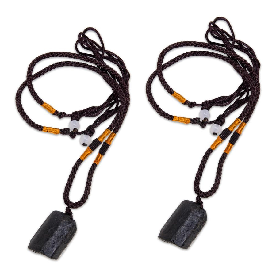 2Pcs Natural Black Tourmaline Stone Pillar Pendant Necklace Tourmaline Amulet Natural Free Form Crystal Healing Pendant