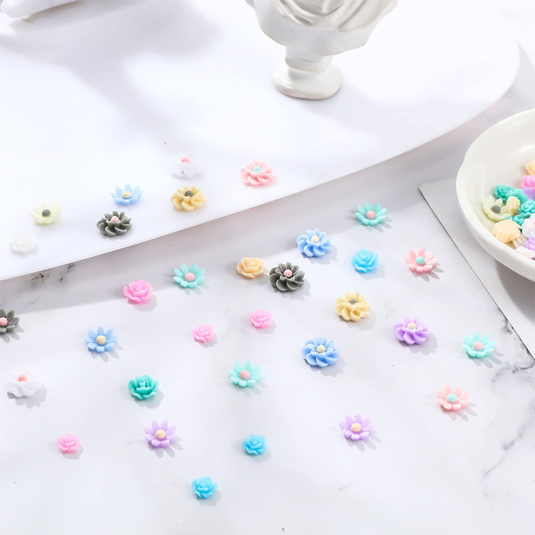 108 Pieces 3D Flower Nail Art Charms Resin Rose Flower Nail Art Studs Flat Design Nail Decals for Nails Accessories Supplies DIY Jewelry Craft