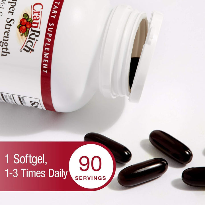 CranRich , Super Strength Cranberry Concentrate, Antioxidant Supplement for Urinary Tract Support, Non-GMO, 90 softgels (90 servings)