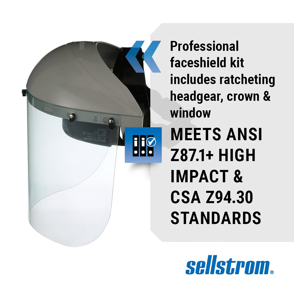Advantage Face Shield - Lightweight Mask with Crown & Ratchet Headgear, for Work, Grinding, Cutting - ANSI Z87.1 - Clear Uncoated Polycarbonate Window