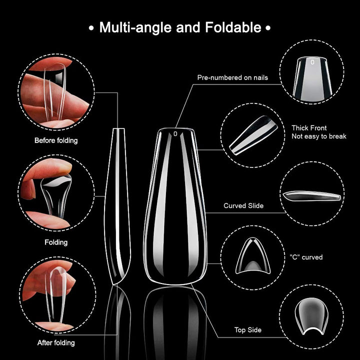 Clear Long Coffin Shaped Fake Nails, Ballerina Full Cover Acrylic Nail Tips, 100pcs Artificial False Nails with Nail File/Cuticle Pusher/Case for Salon Nail Art, DIY Long Coffin Nails Design Kit
