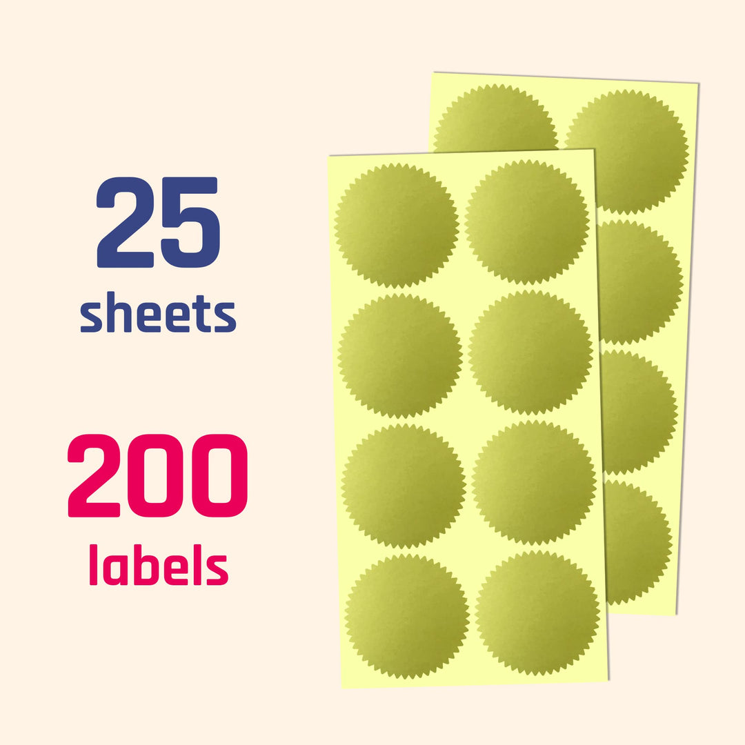 200 Pack, Gold Foil Seal Stickers for Certificates - 2 Diameter