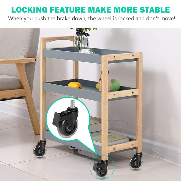 3 Swivel Caster No Noise Industrial Castors with Thread Stem 1/2-13 Locking Casters for Furniture DIY Tools with Hex Lock Nuts(2 with Brakes & 2 without)