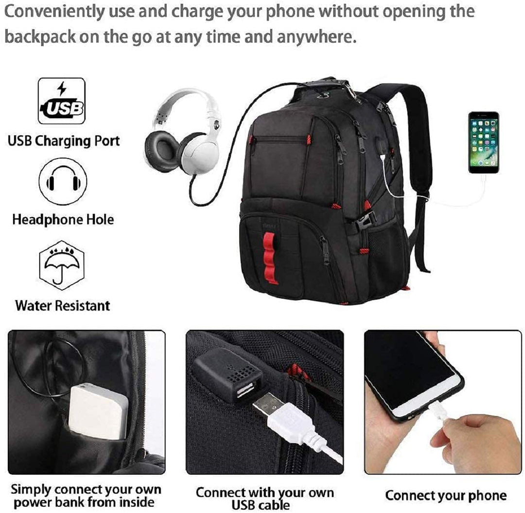Laptop Backpack for Men, Large 17 Inch Durable Travel Backpack Water Resistant, Airline Approved Computer Bag with USB Charging Port, Anti Theft Bag for College Business Work, Black