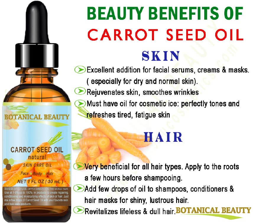 CARROT SEED OIL 100 % Natural Cold Pressed Carrier Oil. 0.33 Fl.oz.- 10 ml. Skin, Body, Hair and Lip Care. One of the best oils to rejuvenate and regenerate skin tissues.”