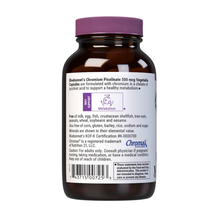 Nutrition Chromium Picolinate, Soy, Gluten & Dairy Free, Non-GMO, Kosher Certified, Vegan, 500 mcg, 100 Count