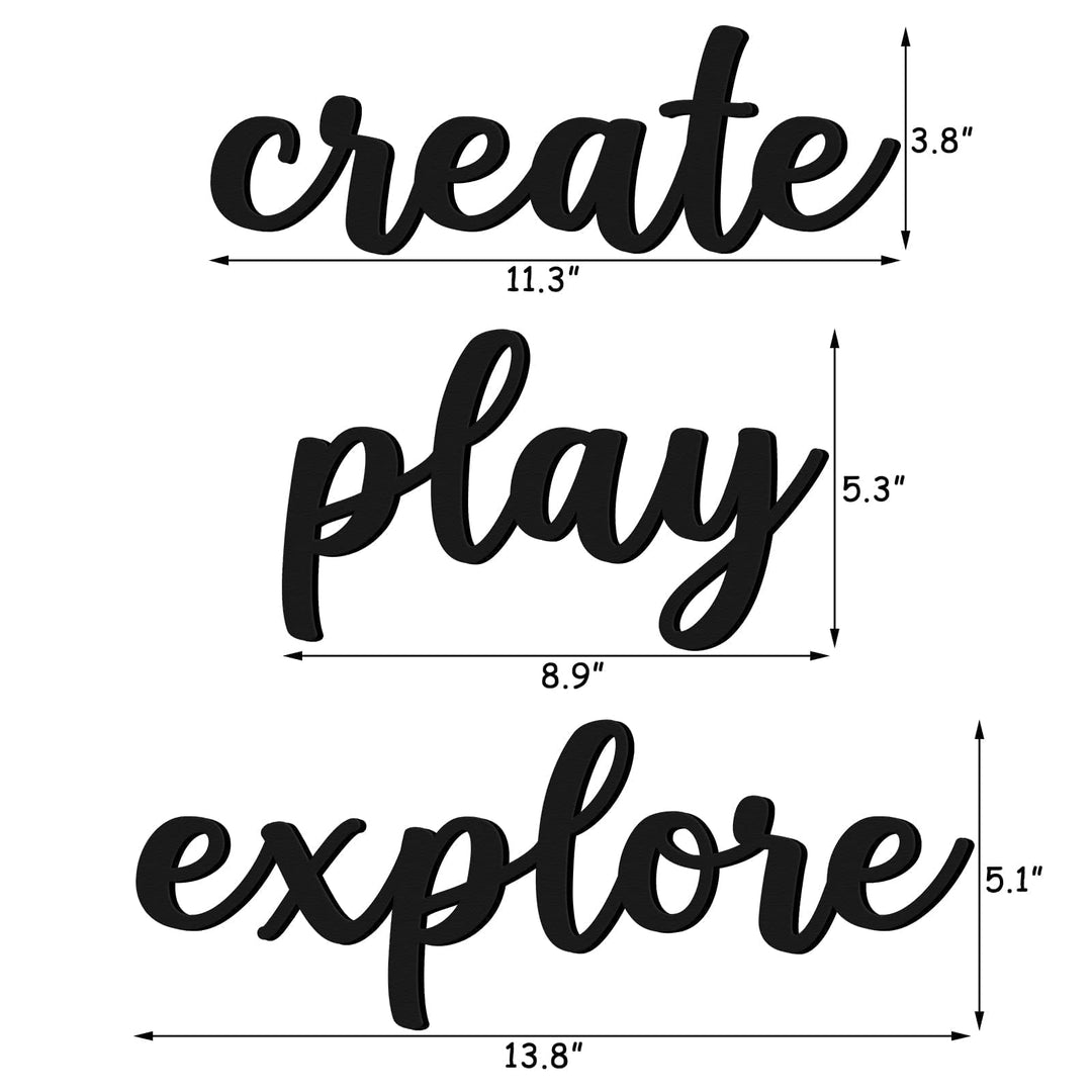 Playroom Wall Decor Wood Play Explore Create Inspirational Wall Art Nursery Room Decor for Kids Toddlers Boys Girls Classroom Bedroom Reading Nook Positive Quotes Wall Decoration
