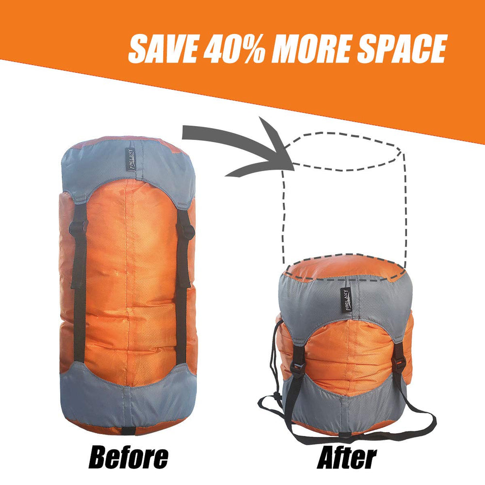 Compression Sack, Ultralight Sleeping Bag Stuff Sack, 40% More Storage! Compression Stuff Sack - Space Saving Gear for Camping, Hiking, Backpacking (Orange, L)