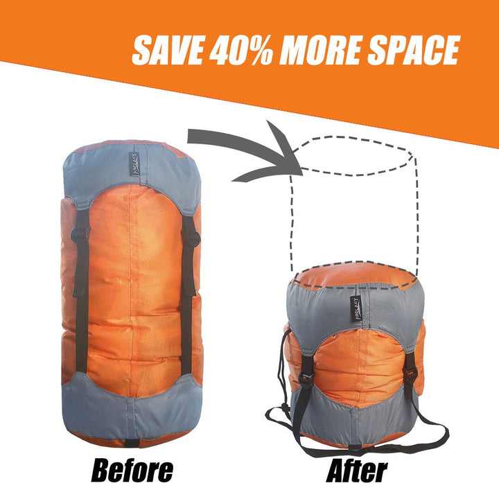 Compression Sack, Ultralight Sleeping Bag Stuff Sack, 40% More Storage! Compression Stuff Sack - Space Saving Gear for Camping, Hiking, Backpacking (Orange, L)