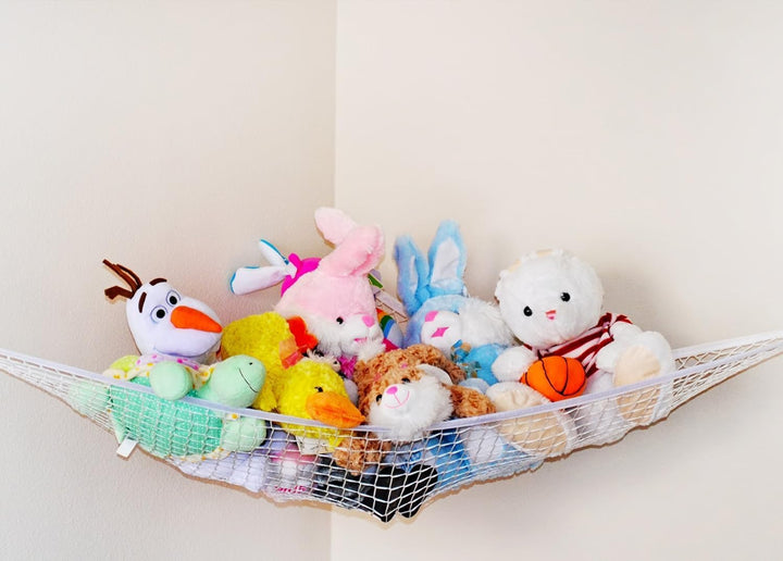Stuffed Animal Toy Hammock - Hanging Storage Net - Toy Organizer for Clean, Organized and Orderly Room - Comes with an E-Book - Durable and Easy to Install - Nylon and Polyester (White)