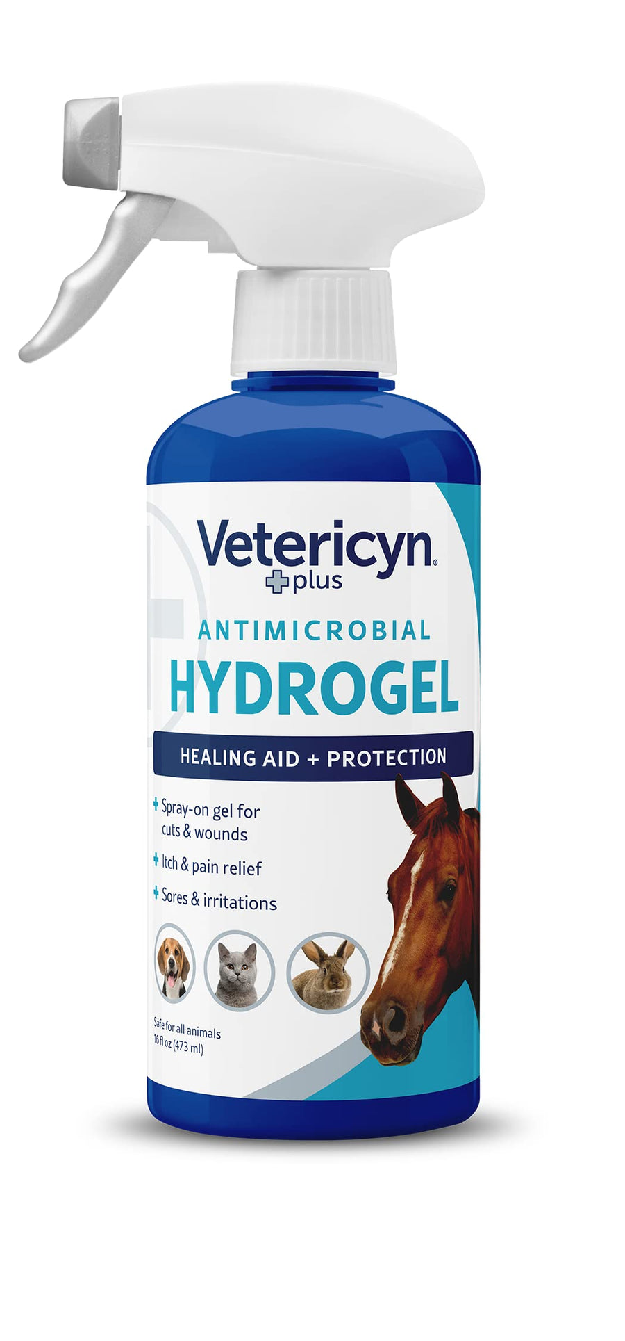 Plus All Animal Wound Care Hydrogel Spray | Healing Aid and Wound Protectant, Sprayable Gel to Relieve Dog, Cat, Horse Itchy Skin, Safe for All Animals. 16 ounces
