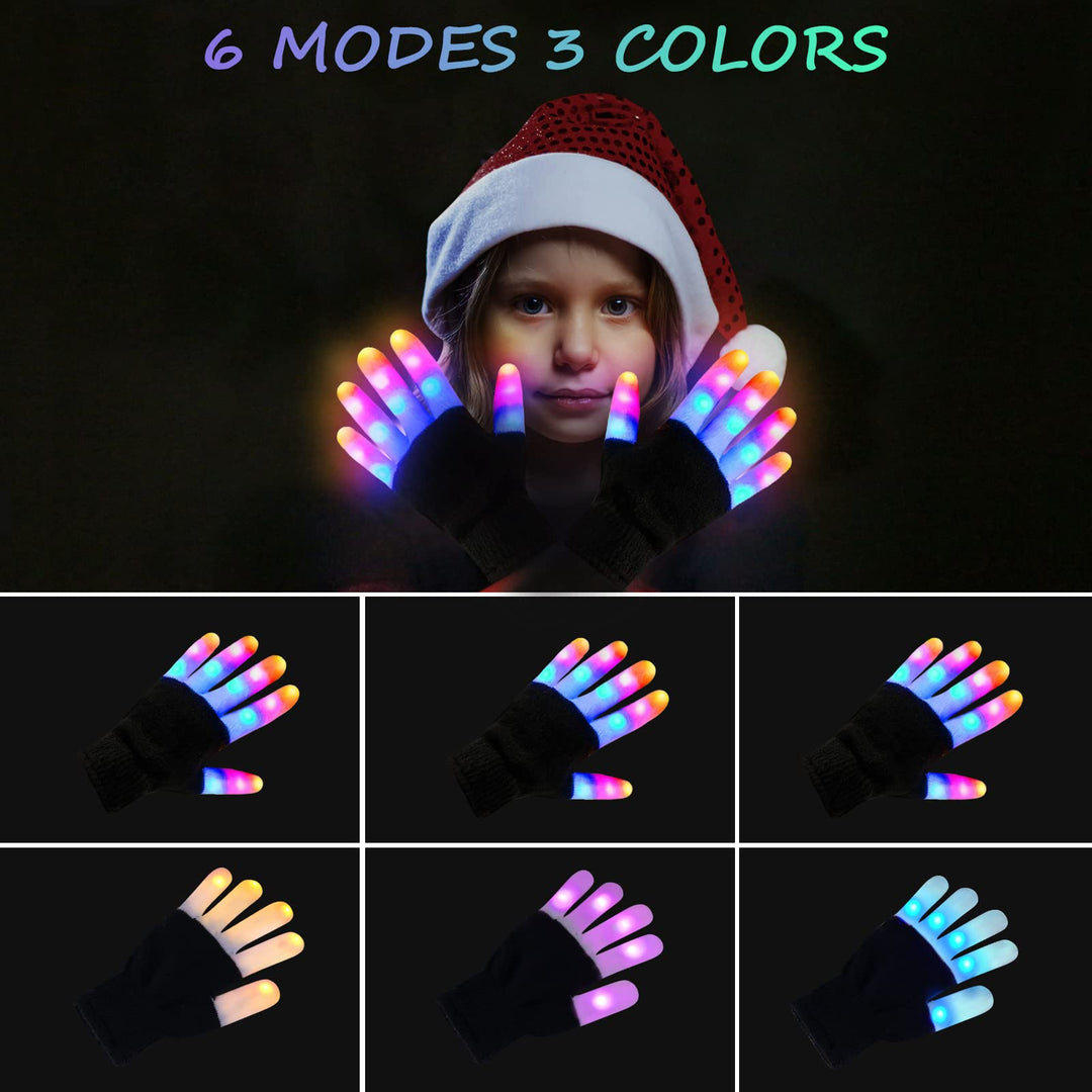 LED Gloves for Kids Cool Toys Boy Toys autism toys for Kids Flashing Gloves and Shoelaces for 3-12 Year Old Boys Girls Fun Toys Stocking Stuffers for Kids Gifts for Christmas Birthdays Parties