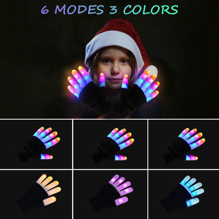 LED Gloves for Kids Cool Toys Boy Toys autism toys for Kids Flashing Gloves and Shoelaces for 3-12 Year Old Boys Girls Fun Toys Stocking Stuffers for Kids Gifts for Christmas Birthdays Parties