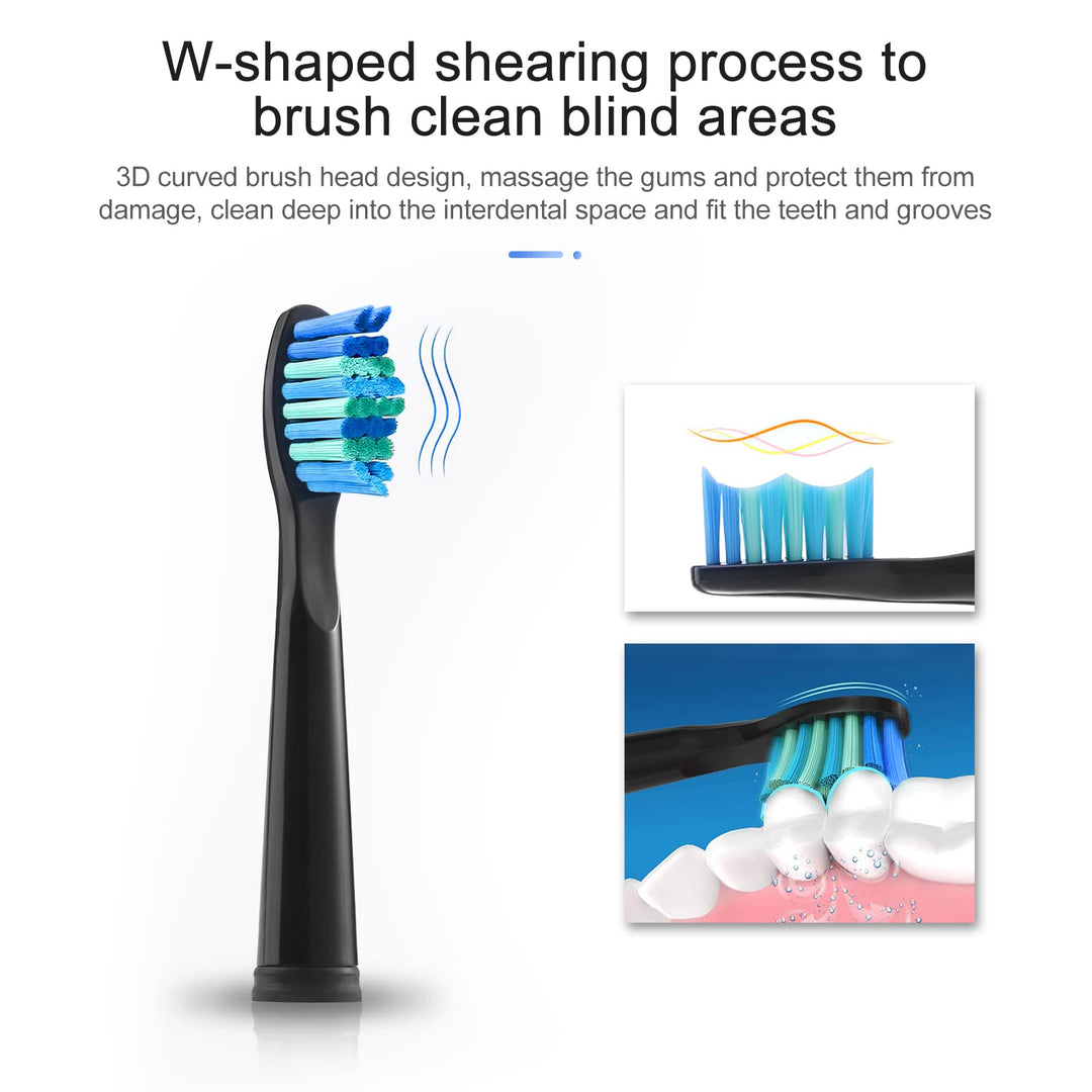 Teeteck Toothbrush Heads, Ipx7 Waterproof Black Round Ended Dupont Nylon Bristle Electric Toothbrush Heads (5 Pack)