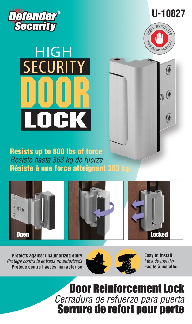 Prime-Line U 10827 Door Reinforcement Lock – Add Extra, High Security to your Home and Prevent Unauthorized Entry – 3 In. Stop, Aluminum Construction, Satin Nickel (Single Pack)