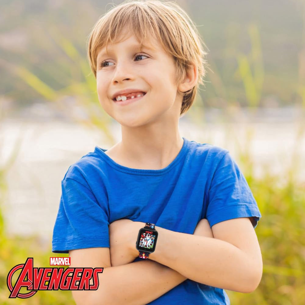 Accutime Kids Avengers Black Educational Touchscreen Smart Watch Toy for Girls, Boys, Toddlers - Selfie Cam, Learning Games, Alarm, Calculator, Pedometer and more (Model: AVG4597AZ)