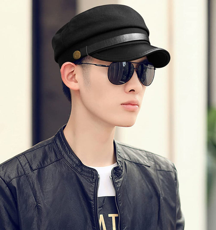 1Pcs Retro Military Hat Chauffeur Hat Fisherman Hat Driver Hat Newsboy Cap Fiddler Cap Doorman Hat Costume Hats for Men and Women (Black)
