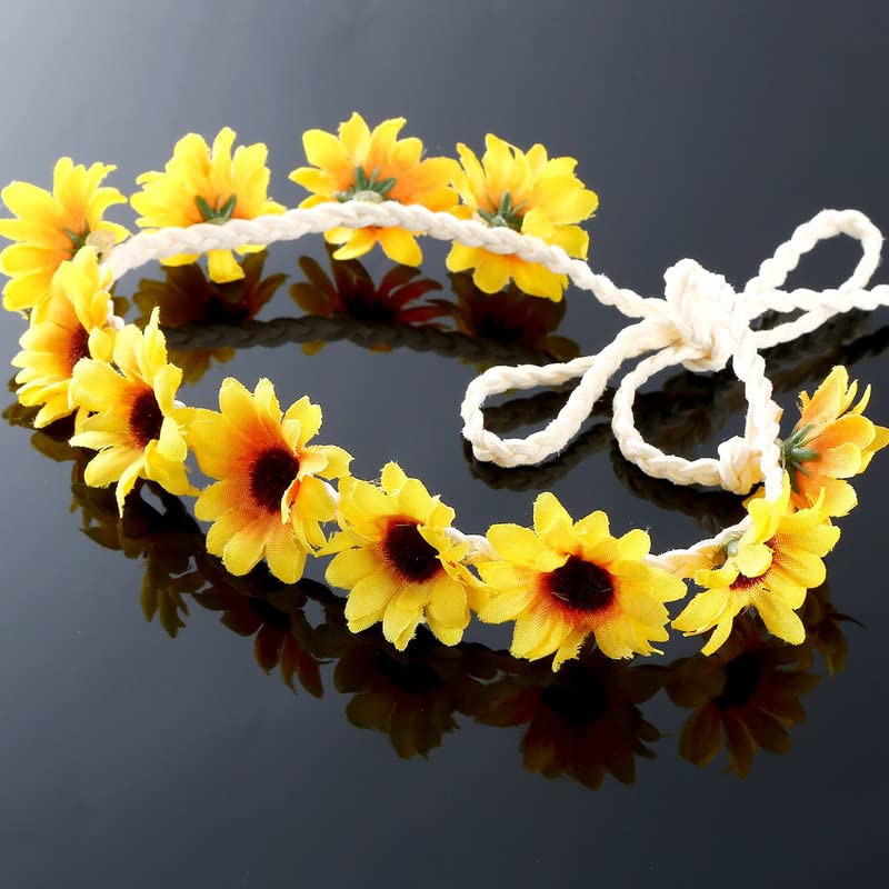 10 Pieces Sunflower Hair Pins Floral Hair Clips with 2 Pieces Sunflower Wreath for Women and Girls, Performances, Parties, Weddings, Festivals