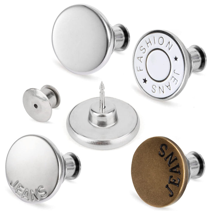 Upgraded 8 Sets Button Pins for Loose Jeans Pants, No Sew No Tool Jean Button Tightener Replacement Adjustable Reusable Metal Clips Snap Tack, Instant Reduce Too Big Pants Waist