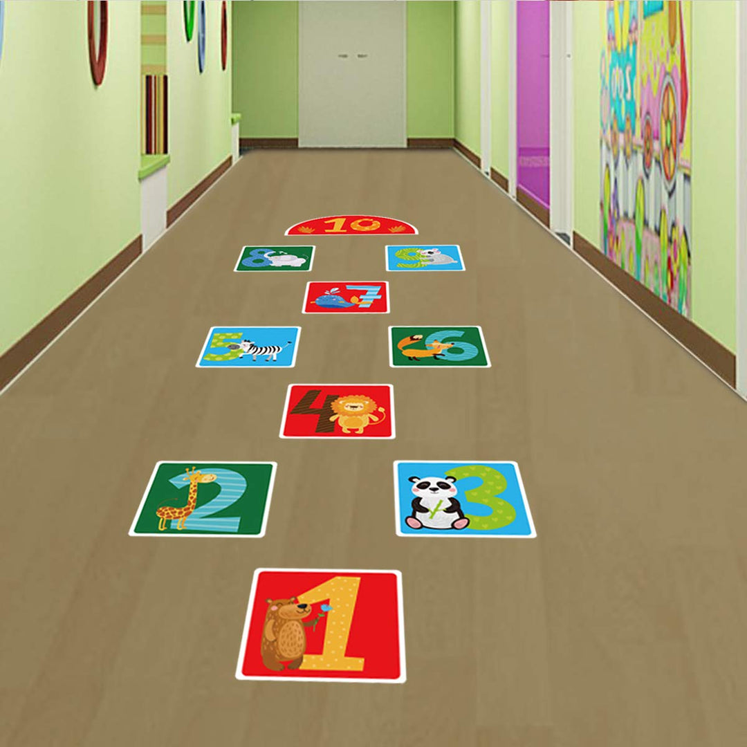 10 Number DIY Hopscotch Game Wall Stickers Floor Decals, Removable PVC Cute Forest Animals Digital Wall Stickers, Unique Floor Art Decor Supplies for Baby Kids Room Bedroom Nursery