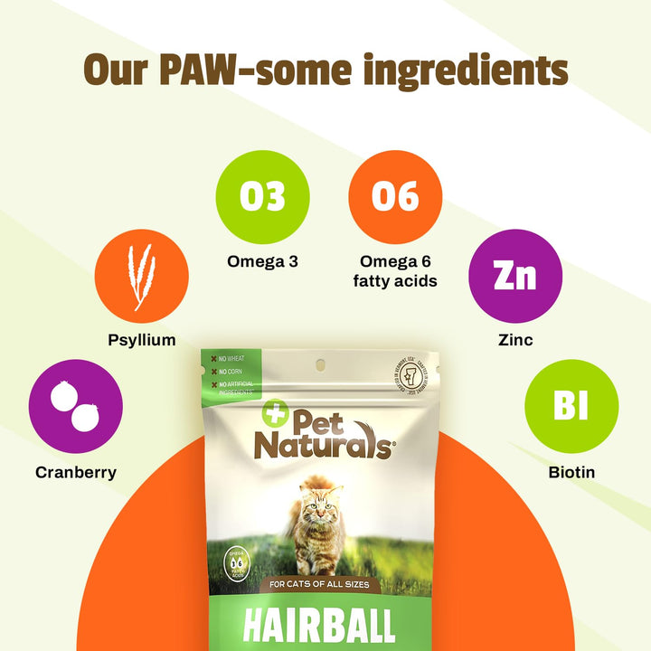 Hairball - 30 Chicken-Flavored Chews - Cat Supplements & Vitamins for Hairball Control and Digestive Support, Contains No Corn or Wheat