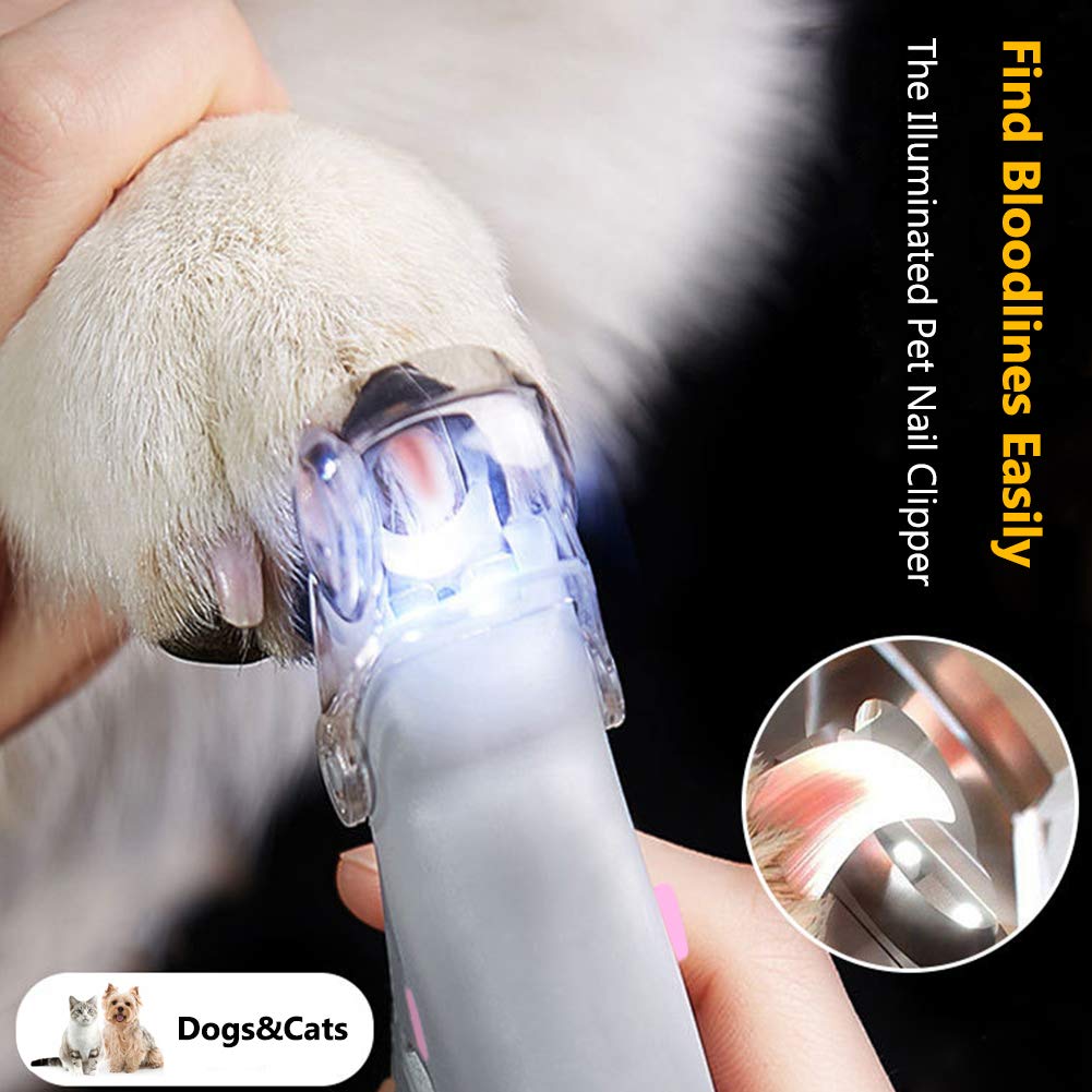 Illuminated Pet Nail Clipper, 5X Magnification Dog Nail Scissor Pet Grooming Trimmer Claw Care Tool, Features LED Light Great for Dogs Cats