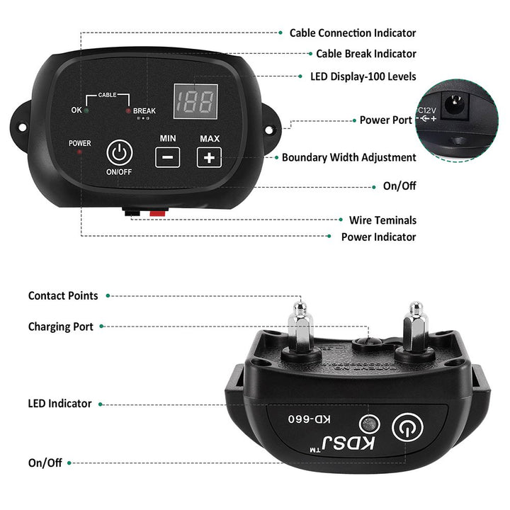 Electric Dog Fence, Pet Containment System (Aboveground/Underground, 650 Ft Wire, IP66 Waterproof/Rechargeable Collar, Shock/Tone Correction, for 1 Dog)