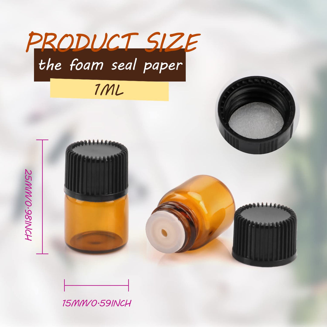 100 Packs Essential Oil Bottles,1ml(1/4 dram) Mini Sample bottle Amber Glass Vials,With With 3 Free Dropper