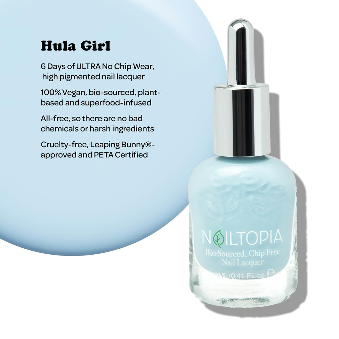 - Plant-Based Chip Free Nail Lacquer - Non Toxic, Bio-Sourced, Long-Lasting, Strengthening Polish - Hula Girl (Sky Blue) - 0.41oz