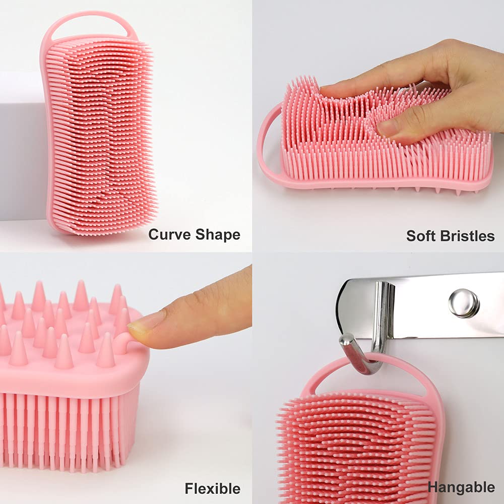 Silicone Body Scrubber, 2 in 1 Shower Scrubber for Body, Soft Silicone Loofah for Sensitive Skin, Silicone Scalp Massager, Portable Travel Loofah, Lathers Well, More Hygienic