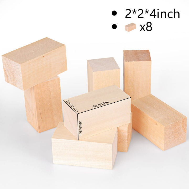 8 Pack Basswood Carving Blocks 4 X 2 X 2 Inch, Large Whittling Wood Carving Blocks Cubes Kit for Kids Adults Beginners or Expert, Home/Arts/Crafts/Class/Christmas DIY Supplies