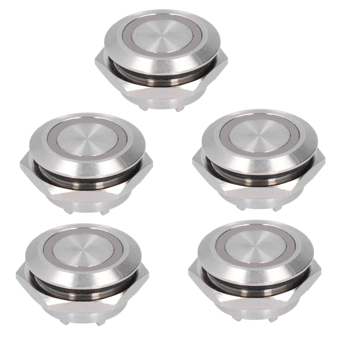 Momentary Push Button Switch Metal Auto Reset Ultra Thin Waterproof with LED 19mm Short Touch Push Button Momentary Tact Switch Buttons Indicators 5Pcs (DC12~24V blue )