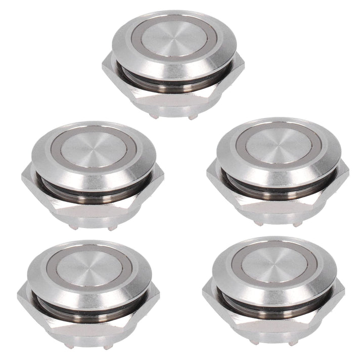 Momentary Push Button Switch Metal Auto Reset Ultra Thin Waterproof with LED 19mm Short Touch Push Button Momentary Tact Switch Buttons Indicators 5Pcs (DC12~24V blue )
