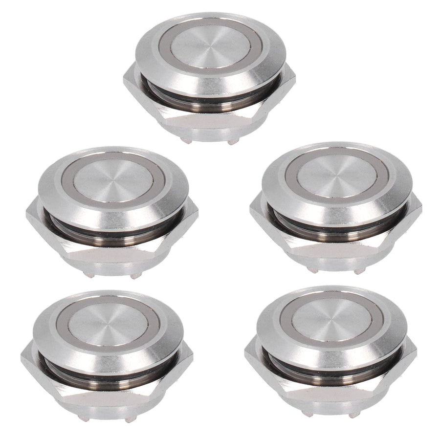 Momentary Push Button Switch Metal Auto Reset Ultra Thin Waterproof with LED 19mm Short Touch Push Button Momentary Tact Switch Buttons Indicators 5Pcs (DC12~24V blue )