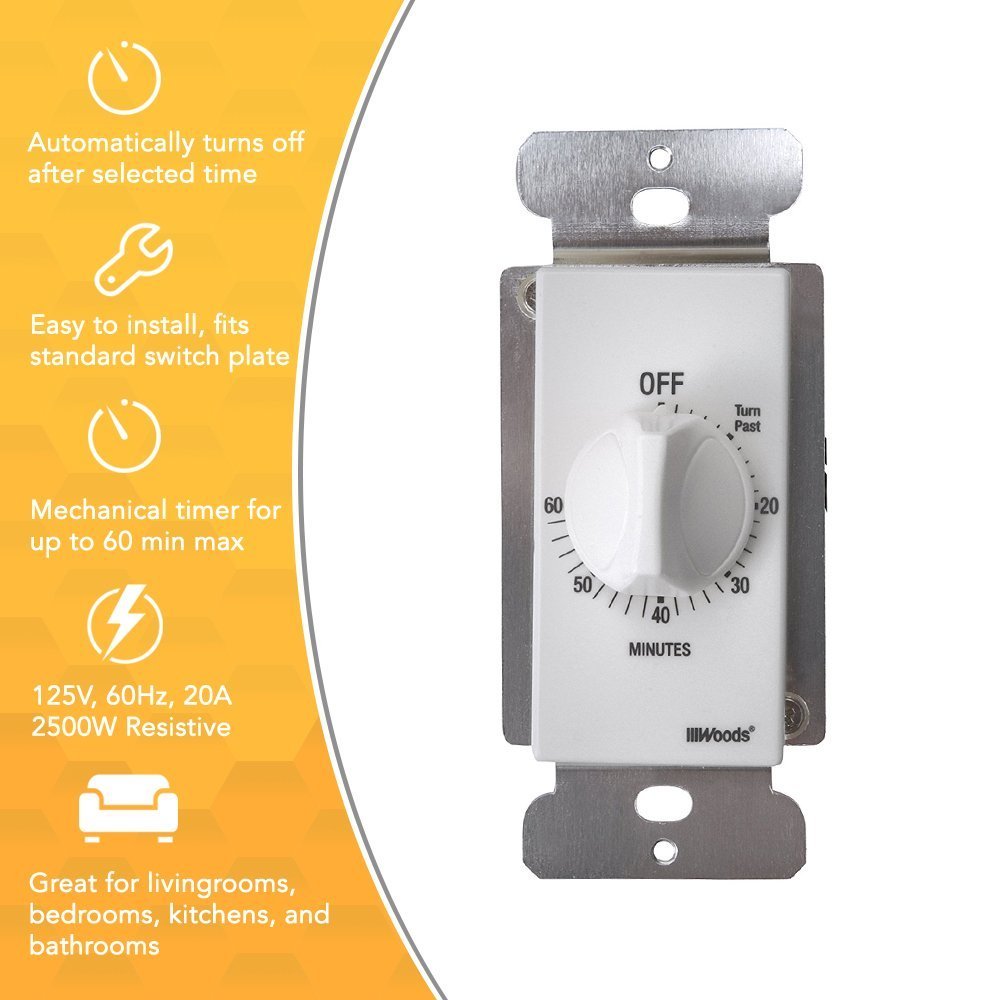 59717 In-Wall 60 Minute Spring Wound Timer; White