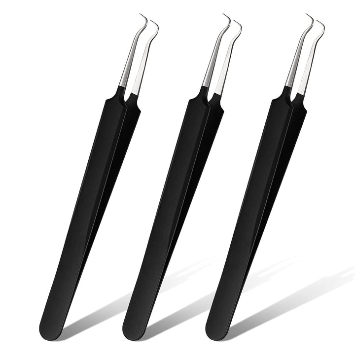 3 Pieces Blackhead Tweezers Blemish Stainless Steel Blemish Extractor Tool for Remove Blackhead Whitehead Pimple Bend Curved Tweezer Skin Blackhead Remover Tools (Black)
