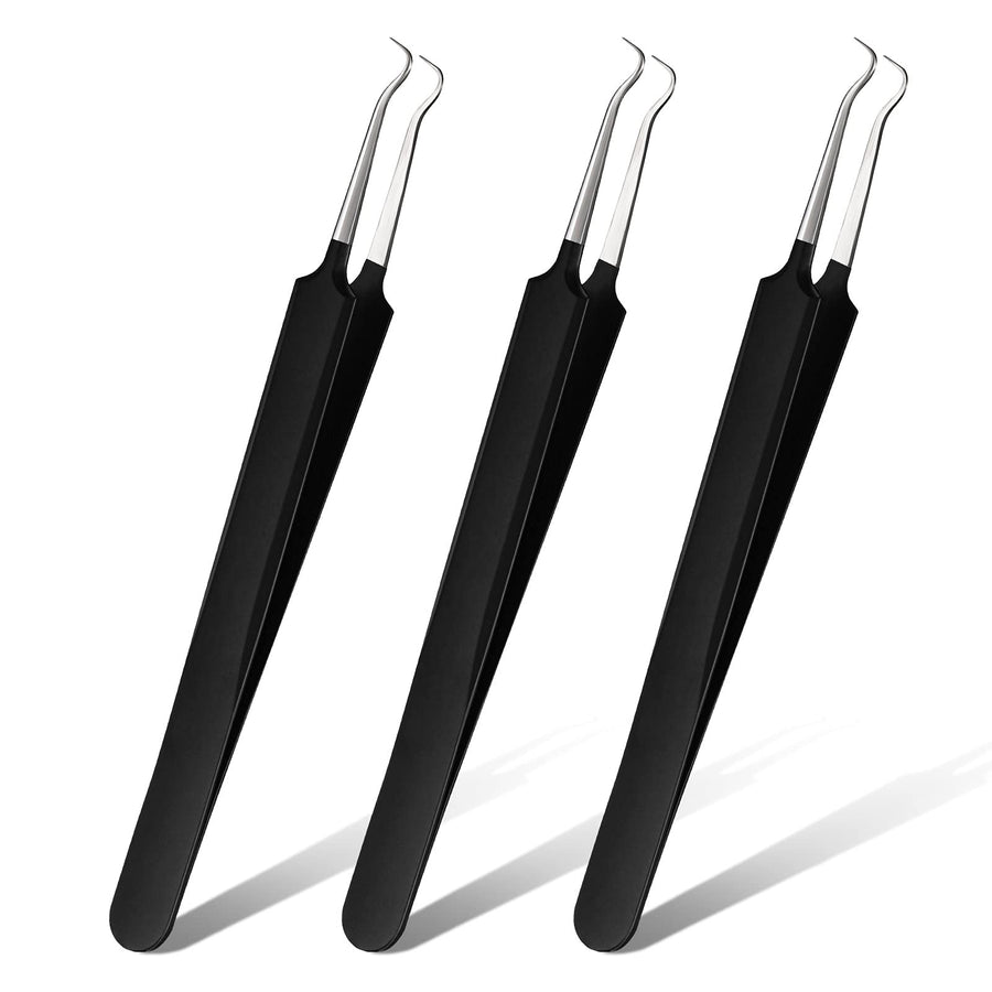 3 Pieces Blackhead Tweezers Blemish Stainless Steel Blemish Extractor Tool for Remove Blackhead Whitehead Pimple Bend Curved Tweezer Skin Blackhead Remover Tools (Black)