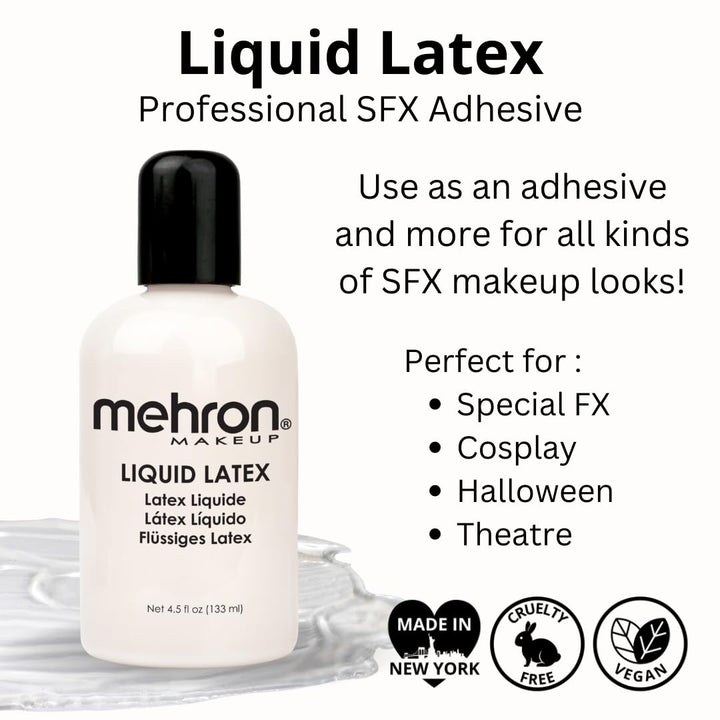 Makeup Liquid Latex | SFX Makeup | Halloween Latex Makeup | Latex Glue for Skin | Prosthetic Glue 4.5 fl oz (133 ml) (Clear)