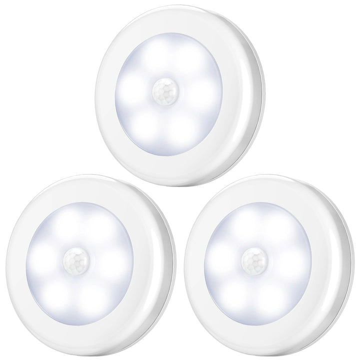 (Upgraded Version) Motion Sensor Lights, Battery-Powered LED Night Lights, Stick-Anywhere Closet Lights Stair Lights, Wall Lights for Hallway, Bathroom, Bedroom, Kitchen etc. (White - Pack of 3)