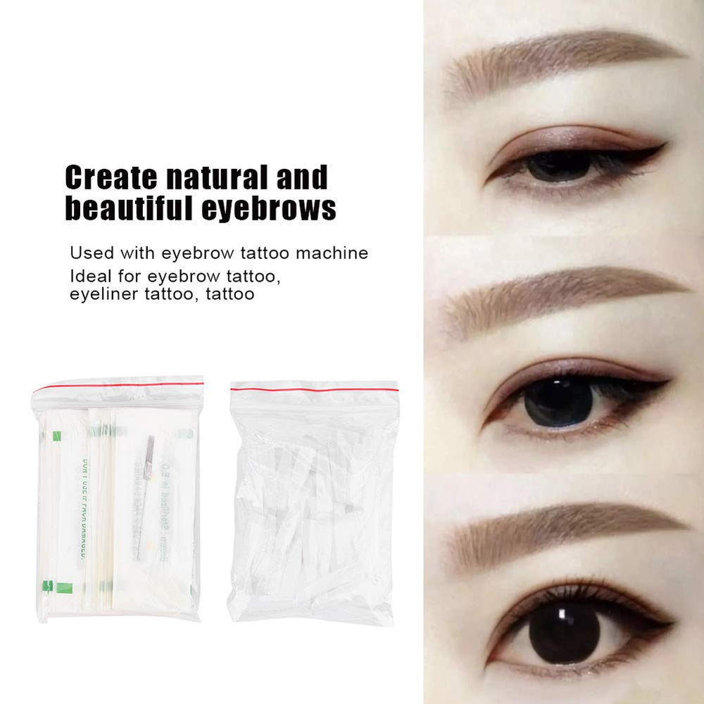 50 Professional Disposable Fog Eyebrow Eyeliner Lip Tattoo Microblading Needle + Needle Cap for Eyeliner Lip Tattoo(7F)