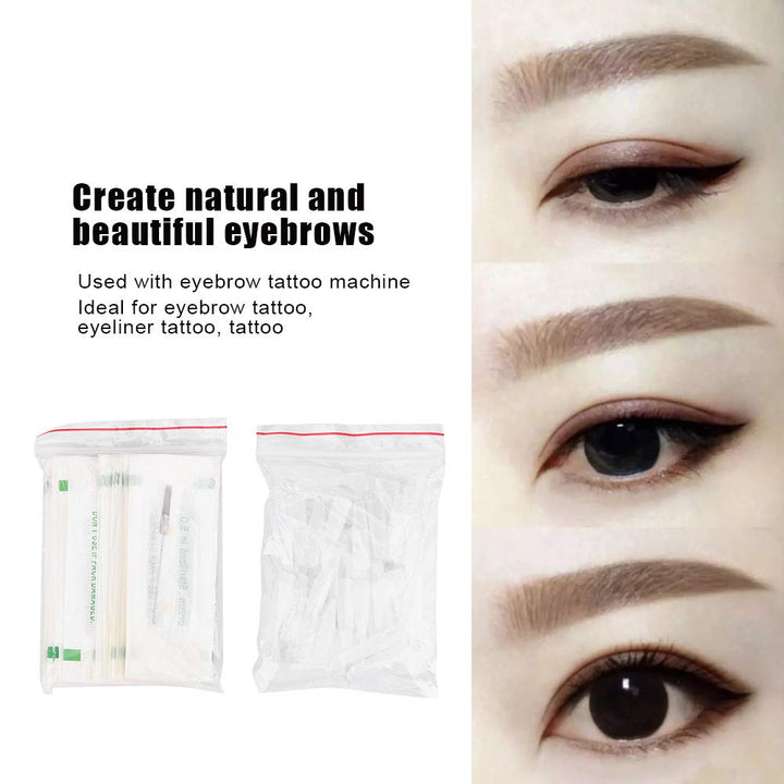 50 Professional Disposable Fog Eyebrow Eyeliner Lip Tattoo Microblading Needle + Needle Cap for Eyeliner Lip Tattoo(7F)