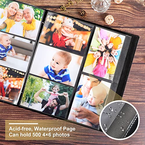 Baby Photo Album 4x6 500 Pocket Pictures, Leather Cover Newborn Shower Girl Bebe Album Holds 500 Horizontal Vertical Photos Pink