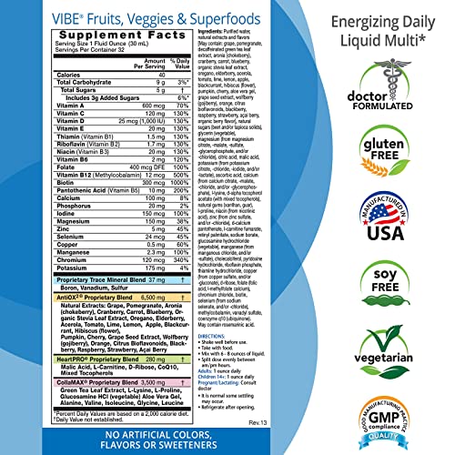 Vibe Liquid Multivitamins Mineral Supplements with Vitamins A, B12, C, D, E & Amino Acids | Fruits and Veggies Daily Supplement for Women & Men | Doctor Formulated | USA Made | 32 oz