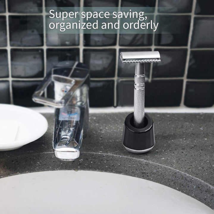 Men's Shaving Razor Stand, Zinc Alloy, Safety Razor Holder Base, Opening Dia 0.78 (2cm), Razor Holder for Men (Black)