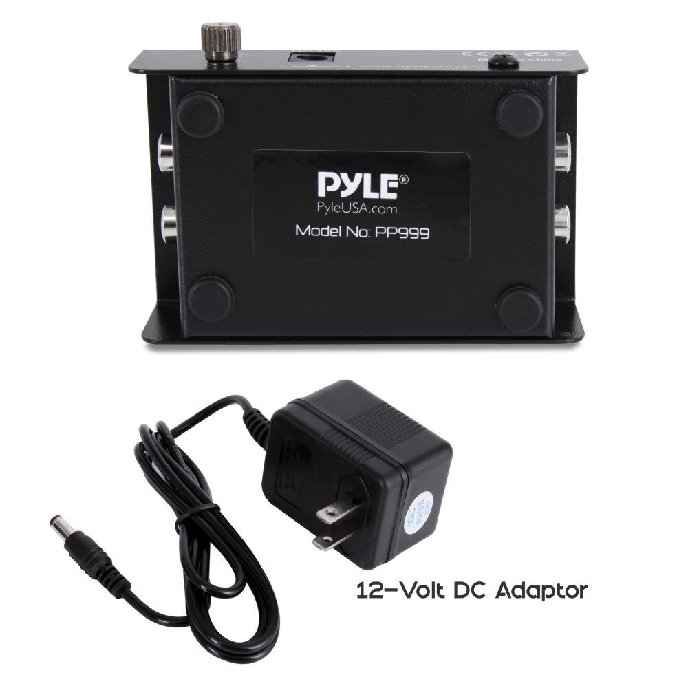 Phono Turntable Preamp - Mini Electronic Audio Stereo Phonograph Preamplifier with RCA Input, RCA Output & Low Noise Operation Powered by 12 Volt DC Adapter - PP999 , Black