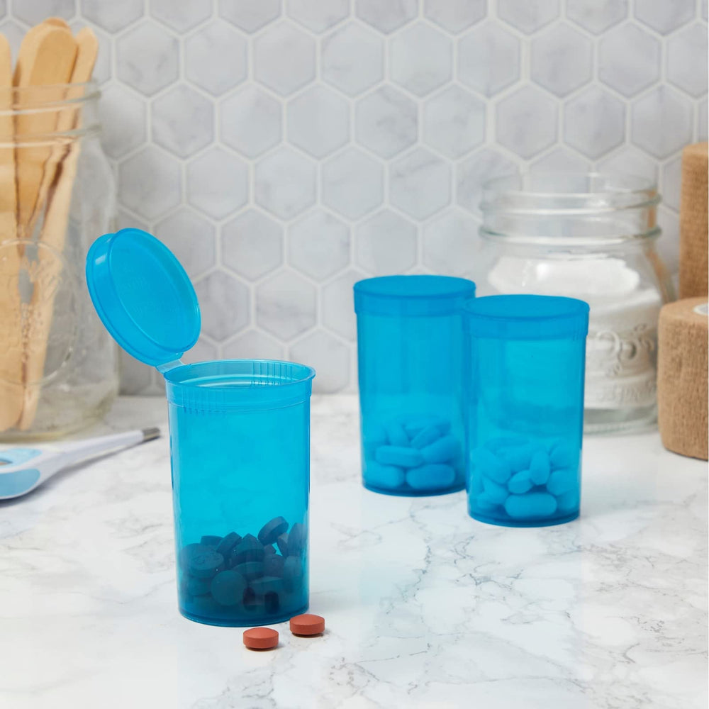 30 Pack Empty Pill Bottles with Pop Top Caps, 19 Dram Prescription Medicine Containers (Blue)