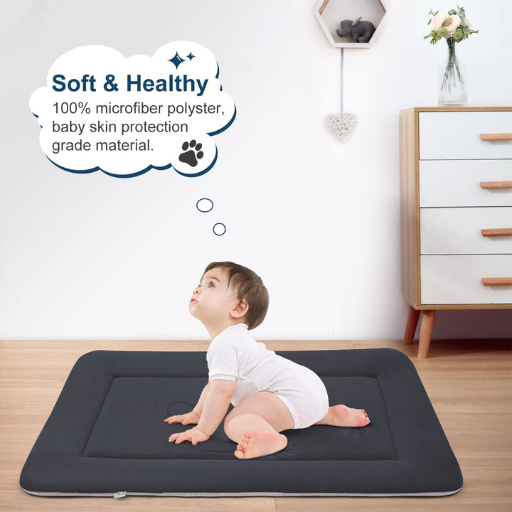 Large Dog Bed Crate Pad Mat Cute Paw Pet Beds for Dogs, 42-Inch Washable Dog Sleeping Mattress Kennel Pad with Anti Slip Bottom, Dark Grey L