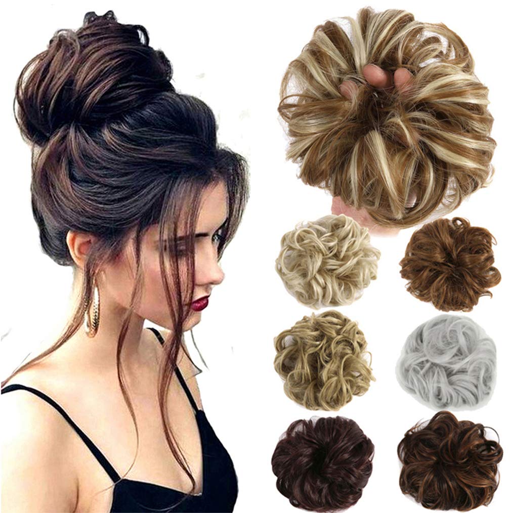 Hair Bun Extensions Wavy Curly Messy Donut Chignons Hair Piece Wig Hairpiece Ginger Brown Mix Bleach Blonde