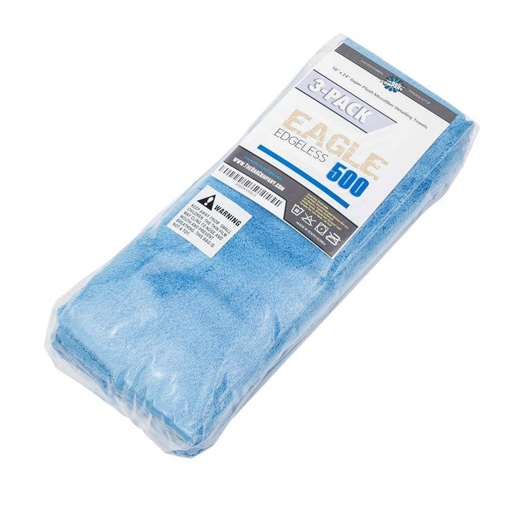 - Eagle Edgeless 500 (3-Pack) Professional Korean 70/30 Blend Super Plush Microfiber Detailing Towels, 500GSM, 16in x 24in, Blue